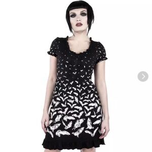 Killstar Black and White Bat Print Dress